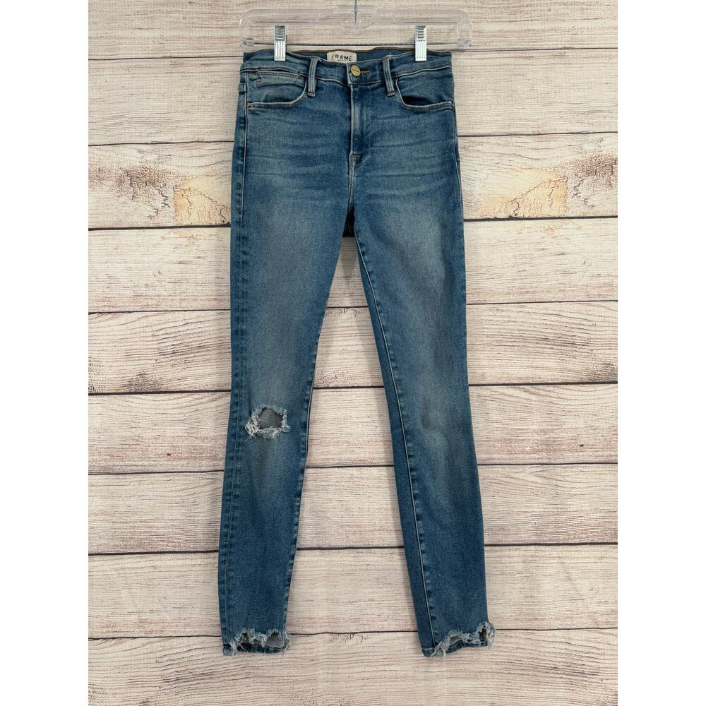 FRAME‎ Denim Le High Skinny Jeans Womens 27 Blue Medium Wash Distressed